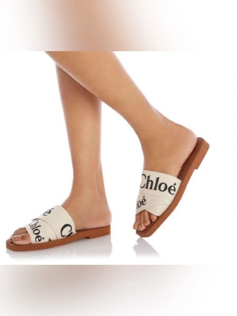 Chloé Woody Flat Logo Ribbon Slide Sandal size 38